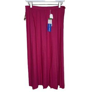 Vintage 90s (NWT) Fuchsia Pink Linen Midi-Length Pleated Skirt, Size 11